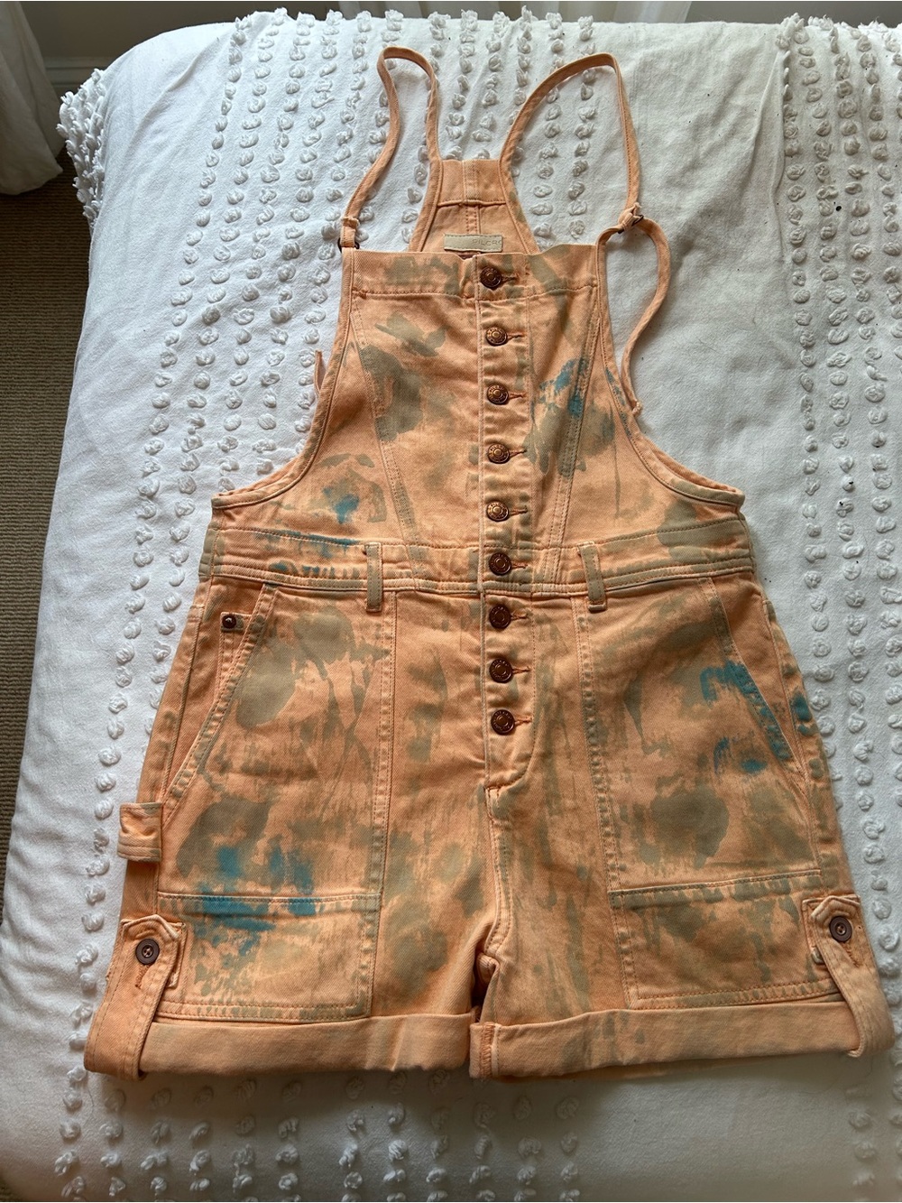 Anthropologie Pilcro Orange Paint Splatter Denim Overalls/Shortalls - Picture 3 of 8